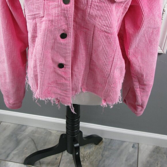 POL Pink Frayed Hemline Button Front Corduroy Jacket Size Medium - Picture 6 of 8